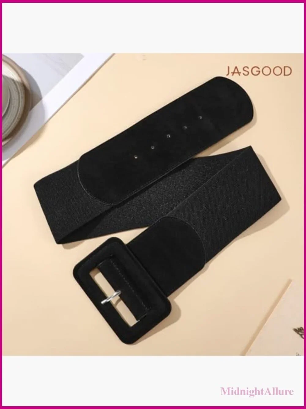 Wide Stretch Suede Belt with Vintage Square Buckle